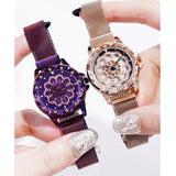 Rotate Dial Women Watch Mesh Magnet Starry Sky Ladies