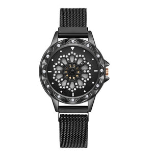 Rotate Dial Women Watch Mesh Magnet Starry Sky Ladies