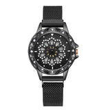 Rotate Dial Women Watch Mesh Magnet Starry Sky Ladies