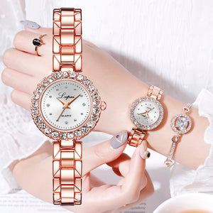 2pc/set Luxury Watches Rose Gold Diamond