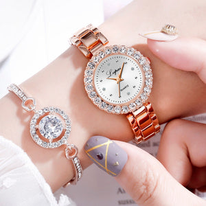 2pc/set Luxury Watches Rose Gold Diamond