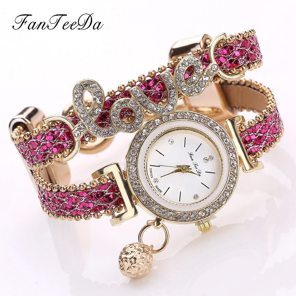 Ladies Love Leather Strap Rhinestone Luxury Fashion