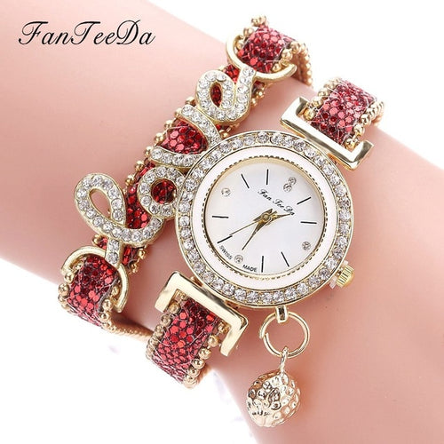 Ladies Love Leather Strap Rhinestone Luxury Fashion