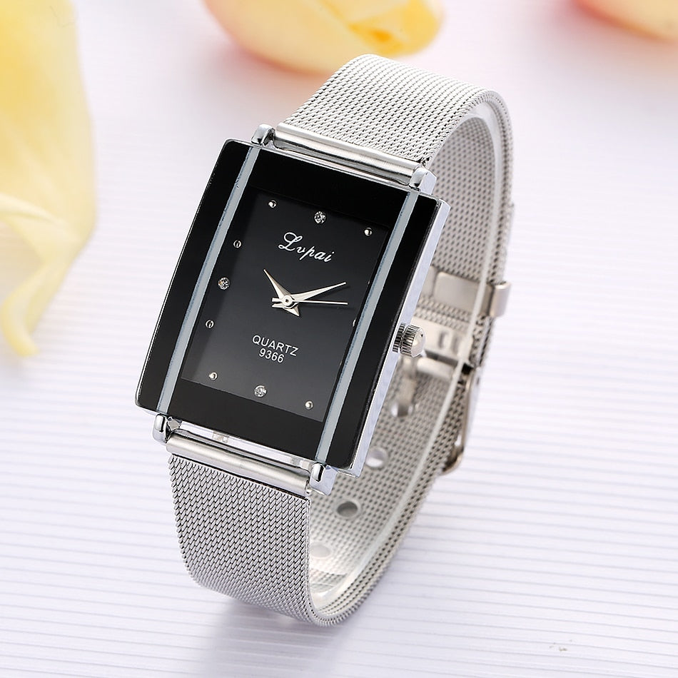 Women Bracelet Watch Silver Square Luxury Crystal Alloy WristWatches