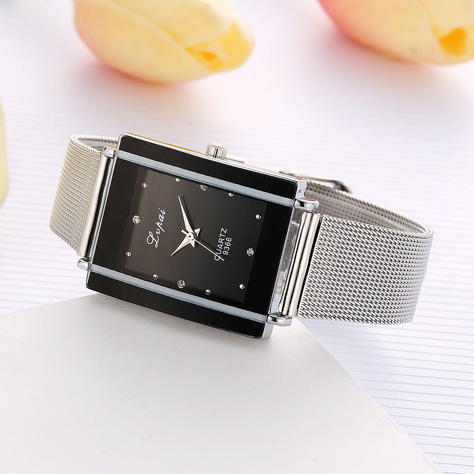 Women Bracelet Watch Silver Square Luxury Crystal Alloy WristWatches