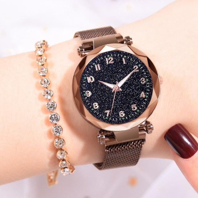 Luxury Luminous Women Watches Starry Sky Magnetic Ladies