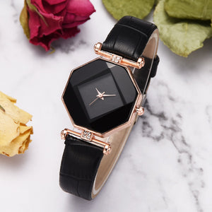 Gem Cut Geometry Crystal Leather Watch Ladies