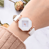 Gem Cut Geometry Crystal Leather Watch Ladies